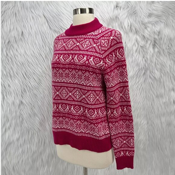 J.Crew Pink Fair Isle Sweater Mockneck Lambswool Blend Holiday Winter Christmas - Picture 9 of 13